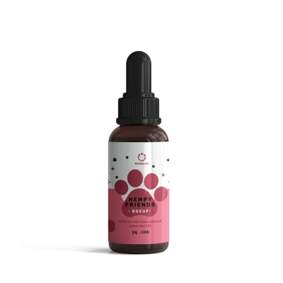 Huile CBD Animaux 3% Bœuf NOVALOA 10ml | Bien-être Naturel Chien