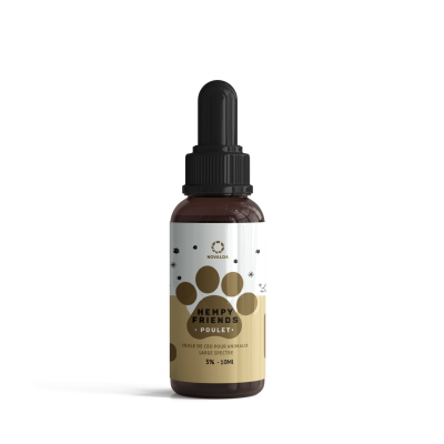Huile CBD Animaux 3% Poulet NOVALOA 10ml | Bien-être Animal