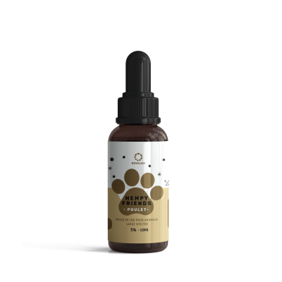 Huile CBD Animaux 5% Saveur Poulet NOVALOA | Complément Bien-être
