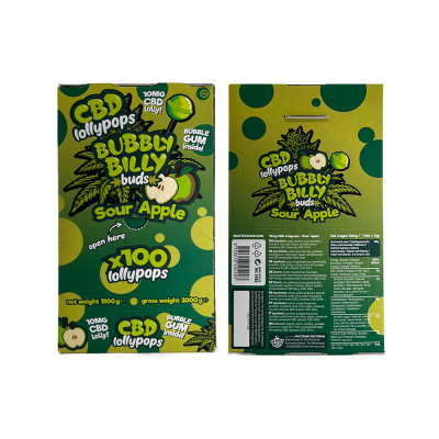 Sucette CBD Pomme Verte 10mg - Lot de 100 pcs | Bubbly Billy