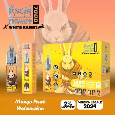 Puff Tornado 7000 White Rabbit Mango Pêche Pastèque | 20000 Bouffées | Kana Pharma