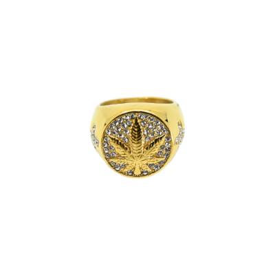 Bague Chevalière Dorée Cannabis Strass | Bijou CBD Tendance | Kana Pharma