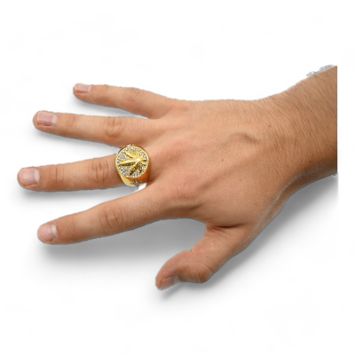 Bague Chevalière Dorée Cannabis Strass | Bijou CBD Tendance | Kana Pharma