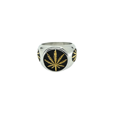 Bague Chevalière Cannabis Argent et Or | Bijou CBD Original - Kana Pharma