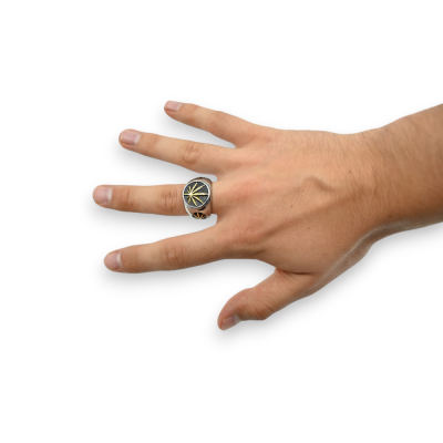 Bague Chevalière Cannabis Argent et Or | Bijou CBD Original - Kana Pharma