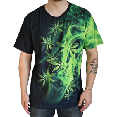 T-shirt Cannabis Smoky Green | Design Feuilles Marijuana | Kana Pharma