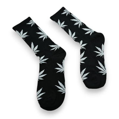 Chaussettes Cannabis Noir - Motif Feuilles Blanches | Kana Pharma