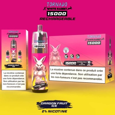 Puff Tornado 15000 Dragon Fruit Ice White Rabbit - Rechargeable | Kana Pharma