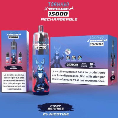 Puff White Rabbit Tornado 15000 Fizzy Berries | Rechargeable | Kana Pharma