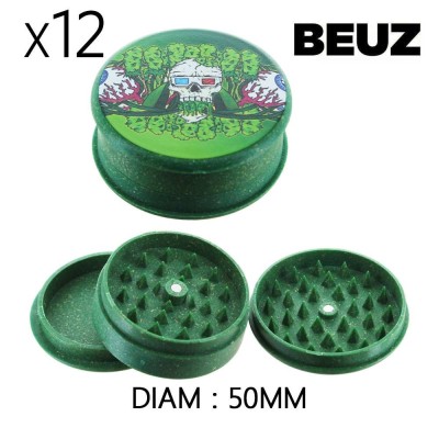 Boîte 12 Grinders Beuz Skeleton Vert 50mm | Chanvre Biodégradable