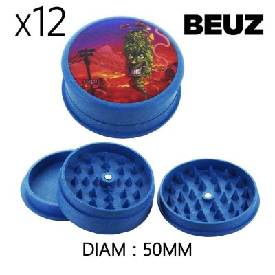 Pack 12 Grinders Chanvre Biodégradable Bleu 50mm | Smiley Valley | Kana Pharma