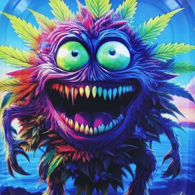 Plateau Roulage Beuz Weedmonster | Design Psychédélique Métal 18x14cm