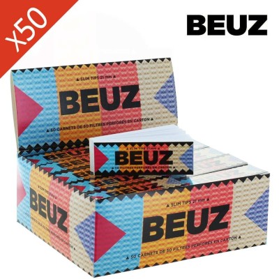 Filtres Slim Tips BEUZ 50 Carnets - 2500 Filtres Carton Blanc 21mm