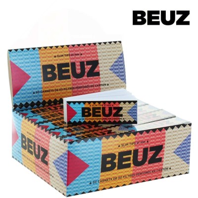 Filtres Slim Tips BEUZ 50 Carnets - 2500 Filtres Carton Blanc 21mm