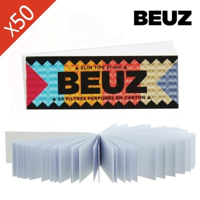 Filtres Slim Tips BEUZ 50 Carnets - 2500 Filtres Carton Blanc 21mm