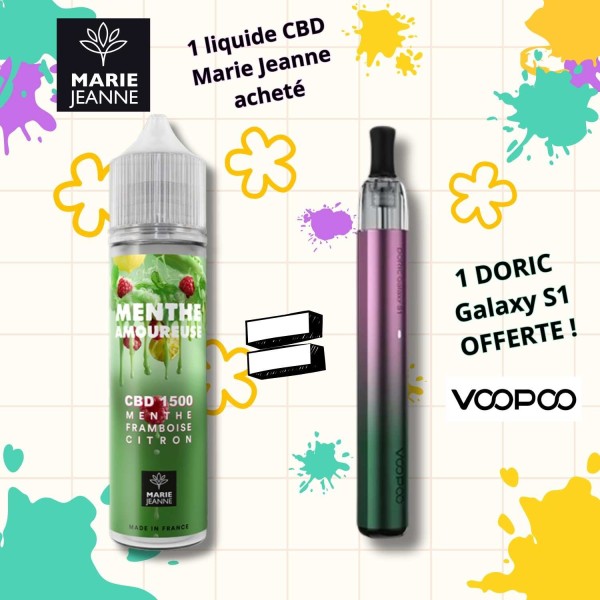 Pack E-liquide CBD Menthe Amoureuse Marie Jeanne + Doric Galaxy S1 Offerte