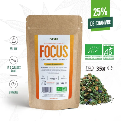 Tisane CBD Bio Focus & Vitalité Pop CBD 35g | Infusion Énergisante