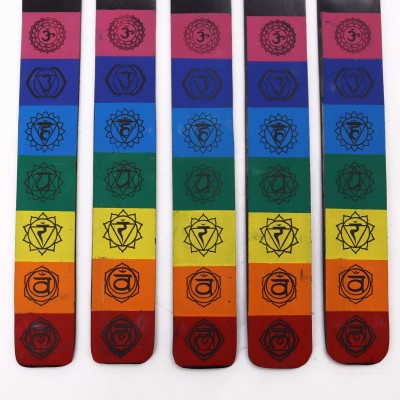 Porte-Encens 7 Chakras Coloré Bois Manguier 26cm | Méditation Spiritualité