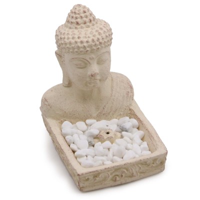 Brûleur d'Encens Buddha Feng Shui Béton Crème 15cm | Porte-Encens Spirituel