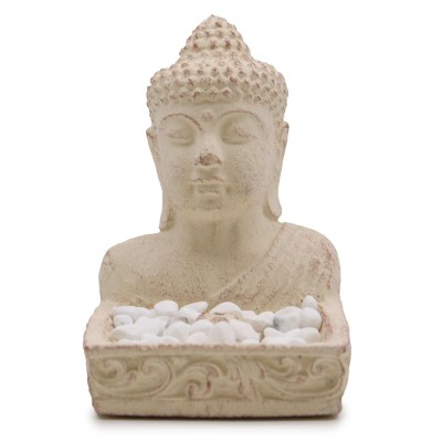 Brûleur d'Encens Buddha Feng Shui Béton Crème 15cm | Porte-Encens Spirituel