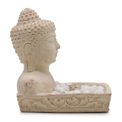 Brûleur d'Encens Buddha Feng Shui Béton Crème 15cm | Porte-Encens Spirituel