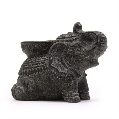 Porte-Encens Éléphant Noir Antique en Béton 14cm | Spiritualité & Méditation