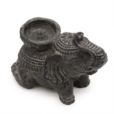 Porte-Encens Éléphant Noir Antique en Béton 14cm | Spiritualité & Méditation