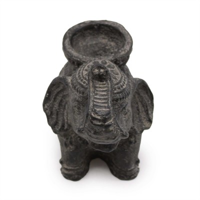 Porte-Encens Éléphant Noir Antique en Béton 14cm | Spiritualité & Méditation