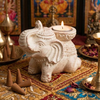 Porte-Encens Éléphant Béton Crème 14cm | Brûleur Artisanal | Kana Pharma