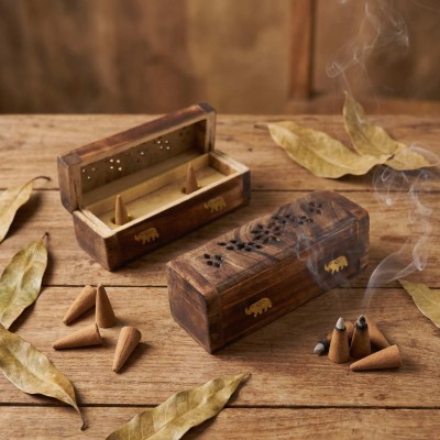 Boîte Encens Cônes Bois Manguier 15cm Artisanal Indien | Kana Pharma