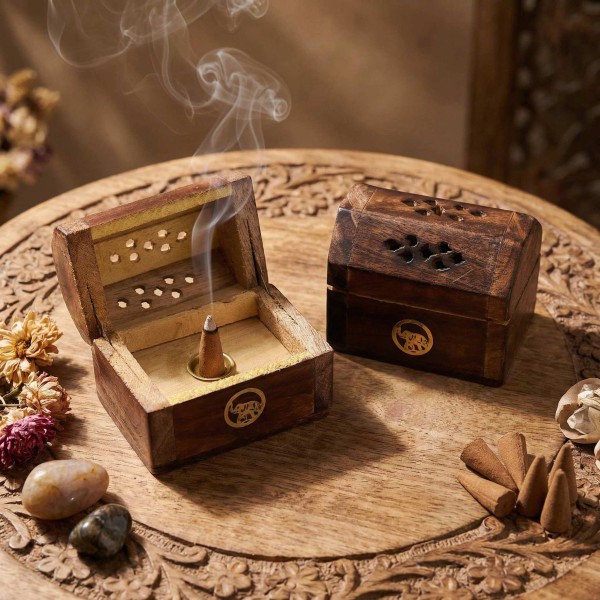 Mini Boîte Brûleur Cônes d'Encens Bois de Manguier | Porte-encens Artisanal