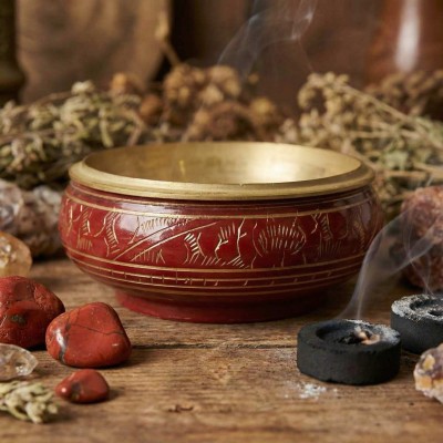Pot d'Encens Charbon Chakra Racine Laiton | Brûleur Traditionnel