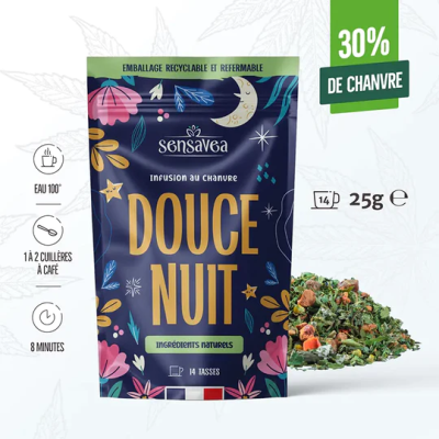 Tisane CBD Bio Douce Nuit SENSAVEA 25g | Infusion Relaxante Luxembourg