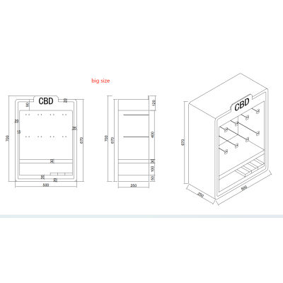 Display LED Multicolore Vitrine CBD 70x50x25cm | Présentoir Professionnel Kana Pharma