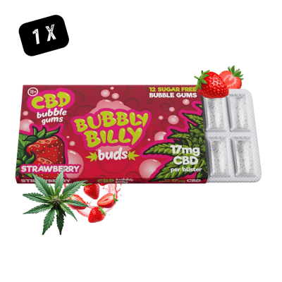 Chewing-gum CBD Fraise Bubbly Billy 17mg | 12 Gommes Sans Sucre | Kana Pharma