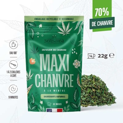 Tisane CBD Bio Maxi Chanvre Menthe SENSAVEA | Infusion Relaxante Naturelle