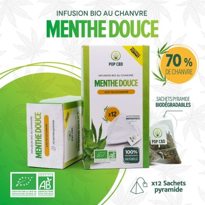 Tisane CBD Bio Menthe Douce 12 Sachets | POP CBD | Kana Pharma