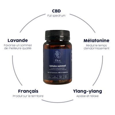 Gélules CBD Sommeil ELEA | Mélatonine + Lavande + Ylang-Ylang | 60 capsules